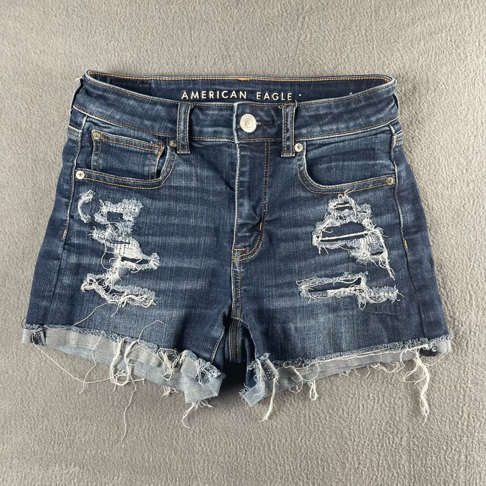 American Eagle Women’s Size 2 Denim Shorts Stretch Shortie Distressed Y2K Micro